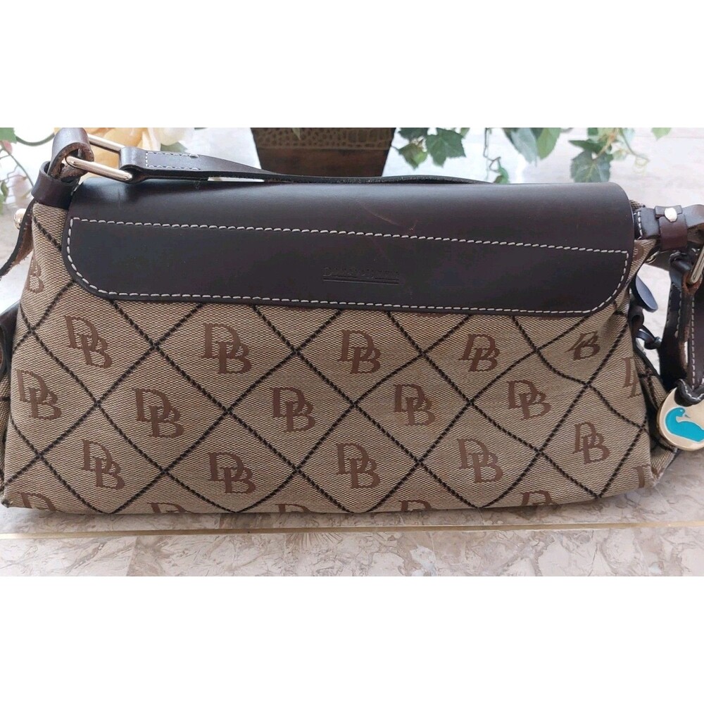 VTG Dooney & Bourke Brown Tan Monogram Shoulder bag Handbag Canvas Leather Trim - Picture 7 of 7